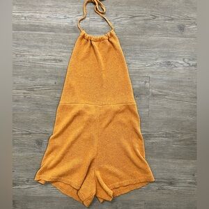 Free People Beach Small Orange Suntan Boho Open Back Halter Mina Romper NWT
